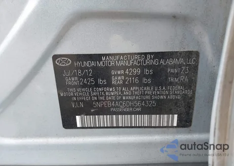 2013 Hyundai Sonata Gls from USA, damaged, VIN 5NPEB4AC6DH564325